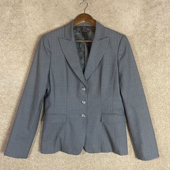 Elie Tahari Blazer Jacket Womens Size 8 Gray Pinstriped Wool Blend Peak Lapel - Picture 1 of 12